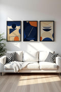 Geometrik Desenli Mavi ve Turuncu Tablo Seti - Modern 3’lü Set | huhu101
