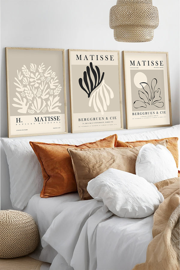 Soyut Desenli Bej Tablo Seti - Modern 3’lü Set | huhu487