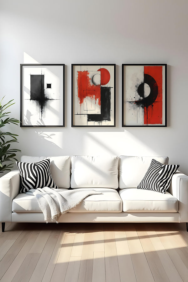 Soyut Desenli Siyah-Beyaz Tablo Seti - Modern 3’lü Set | huhu441