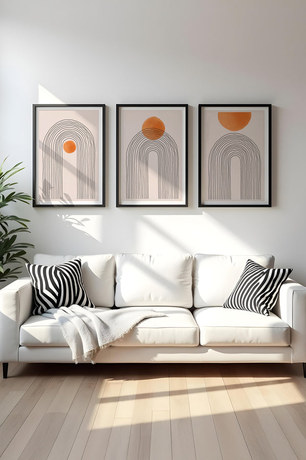 Geometrik Desenli Pastel Tablo Seti - Modern 3’lü Set | huhu133