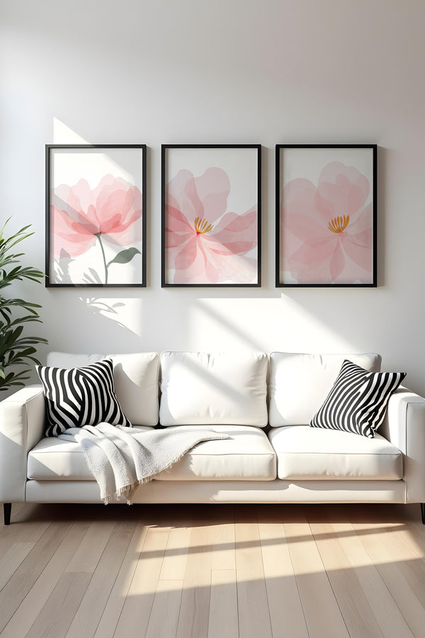 Pastel Renkli Çiçek Tablo Seti - Modern 3’lü Set | huhu192