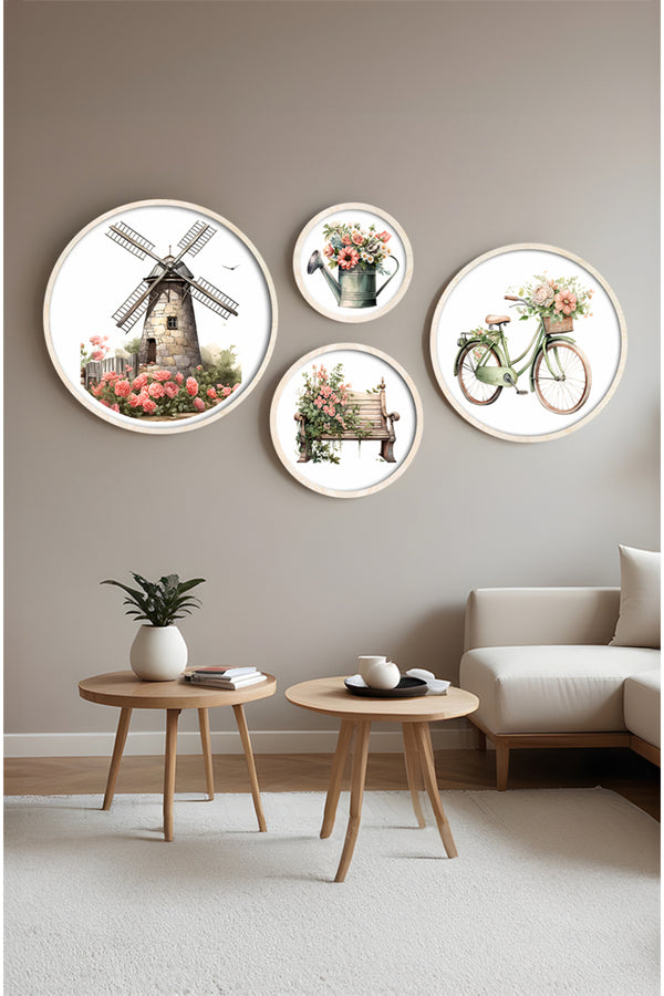 Pastel Tonlu Modern Tablo Seti – 4’lü Yuvarlak Set | Huhu416