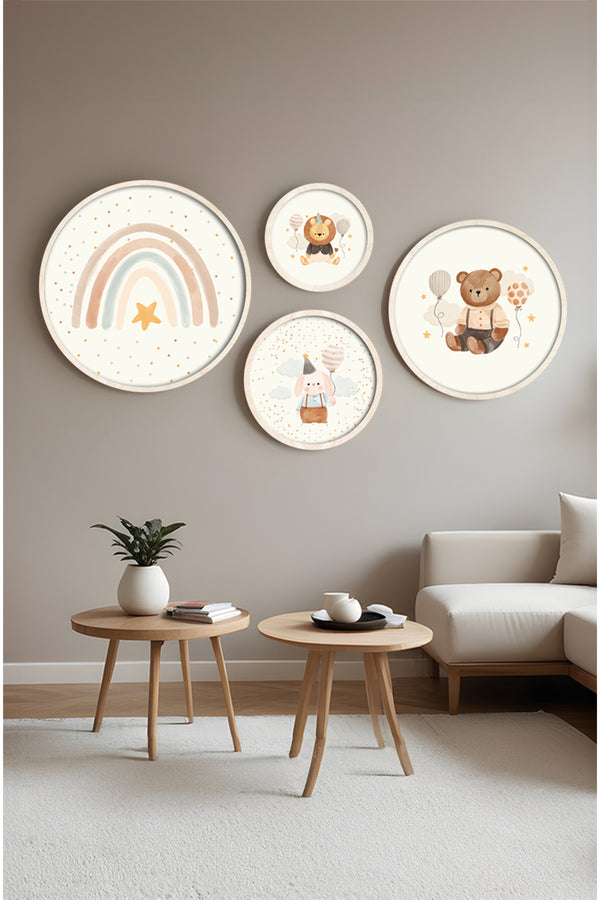 Pastel Tonlu Modern Tablo Seti – 4’lü Yuvarlak Set | Huhu422