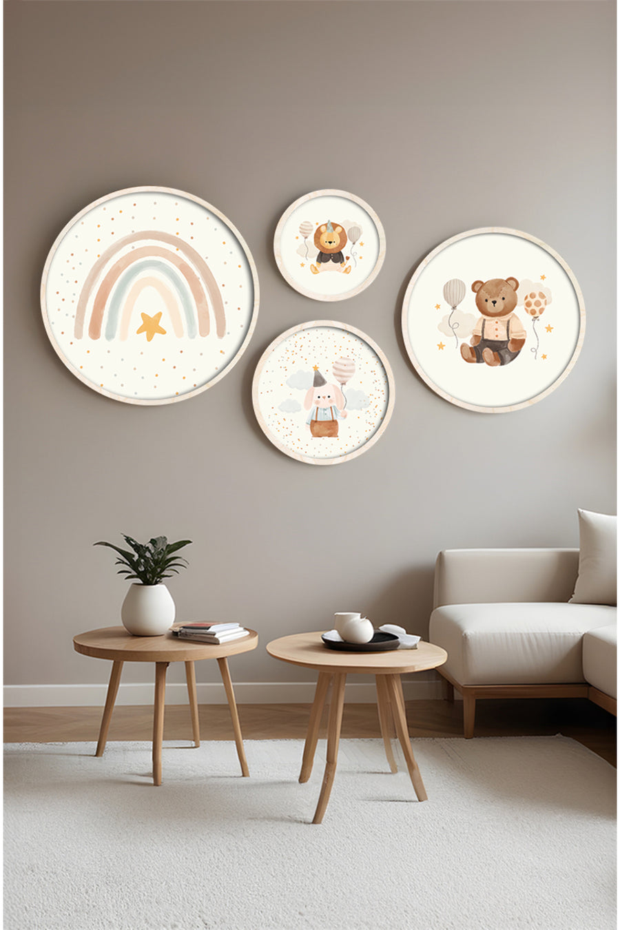 Pastel Tonlu Modern Tablo Seti – 4’lü Yuvarlak Set | Huhu422