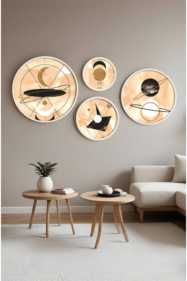 Pastel Tonlu Modern Tablo Seti – 4’lü Yuvarlak Set | Huhu420