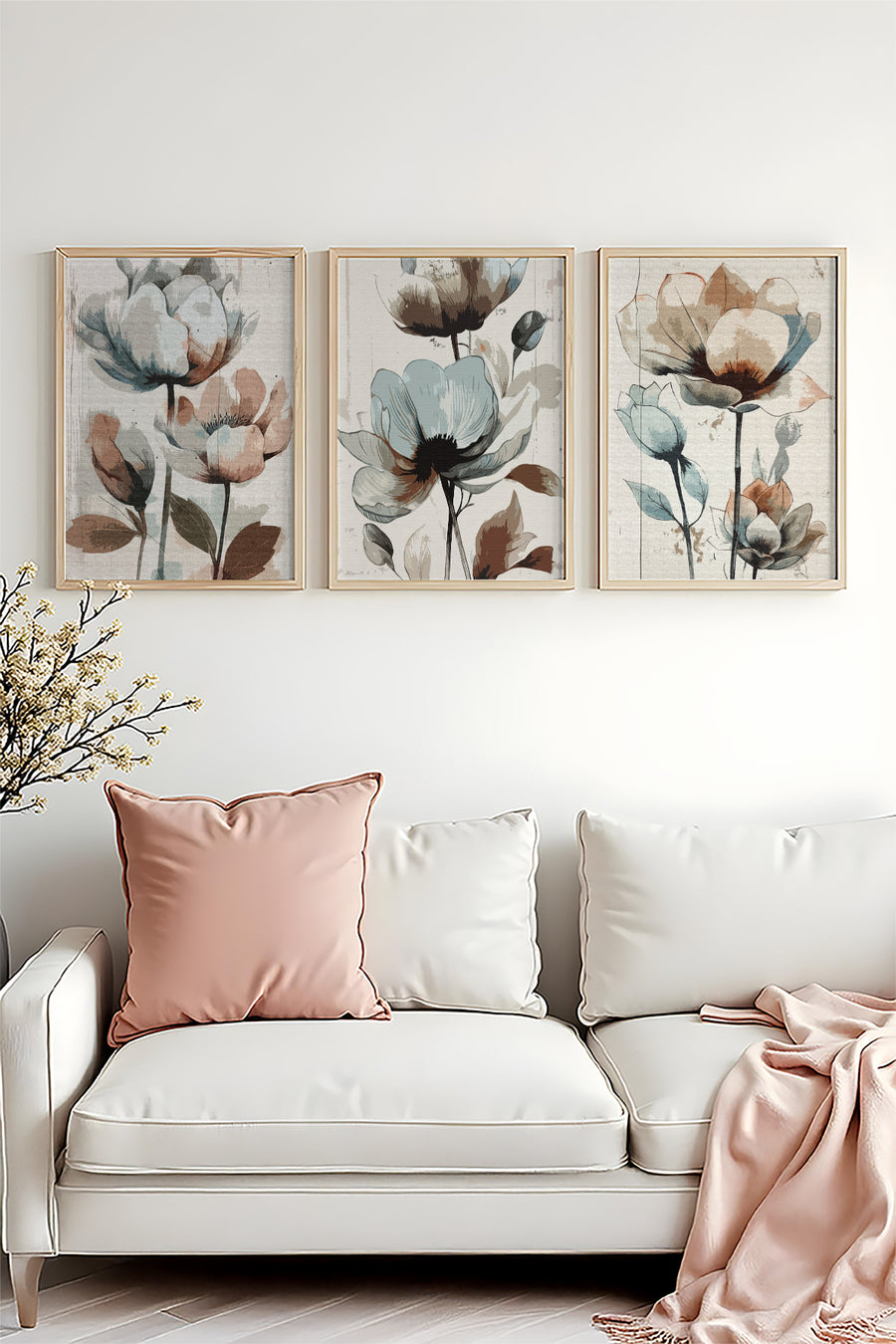 Çiçek Desenli Modern Tablo Seti - 3’lü Set | huhu478