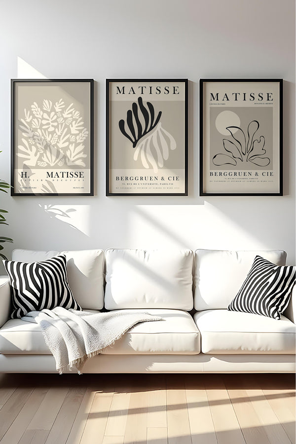 Soyut Desenli Bej Tablo Seti - Modern 3’lü Set | huhu487