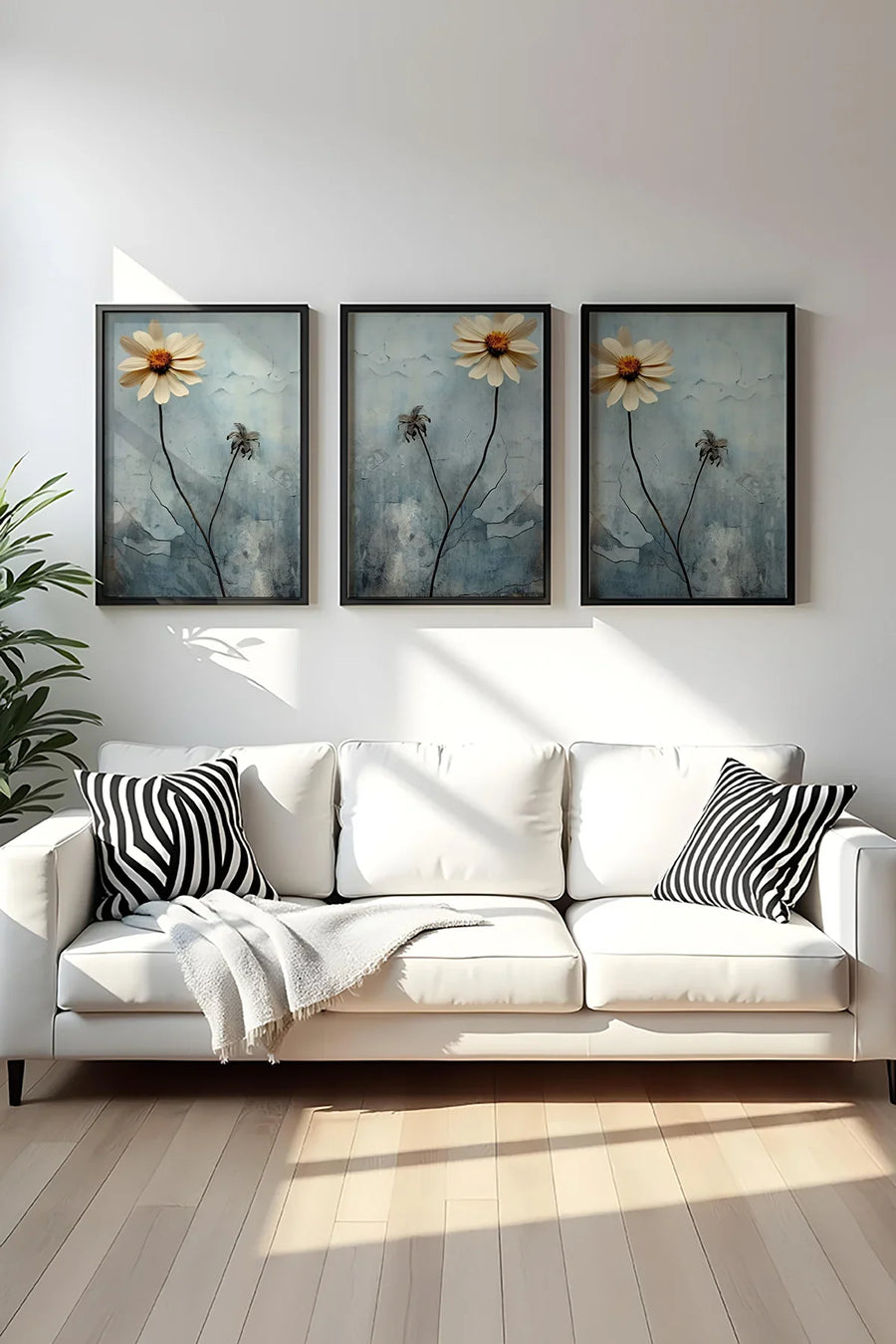 Çiçekli Soyut Tablo Seti - Pastel 3’lü Set | huhu474
