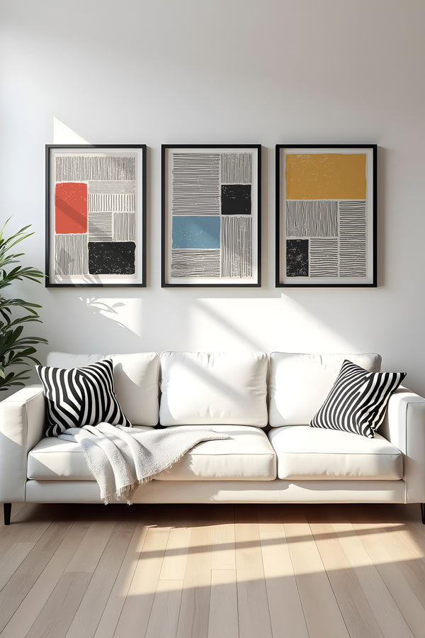 Geometrik Desenli Modern Tablo Seti - 3'lü Set | huhu132