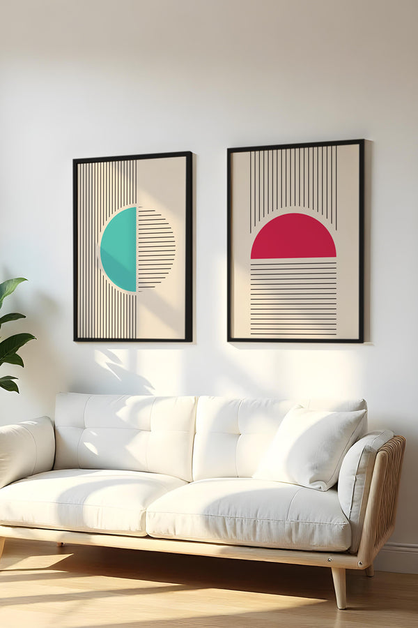 Geometrik Desenli Modern Tablo Seti - Canlı 2’li Set | huhu105