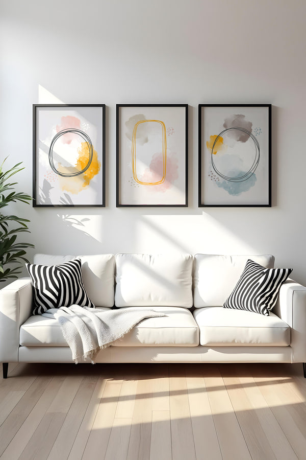 Soyut Desenli Modern Tablo Seti - 3’lü Çerçeveli Set | huhu125