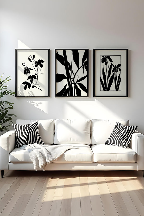 Soyut Siyah Beyaz Tablo Seti - Modern 3’lü Set | huhu482