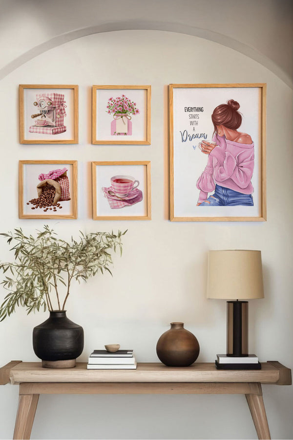 Pastel Temalı Çerçeveli Tablo Seti - Modern 5’li Set | huhu459