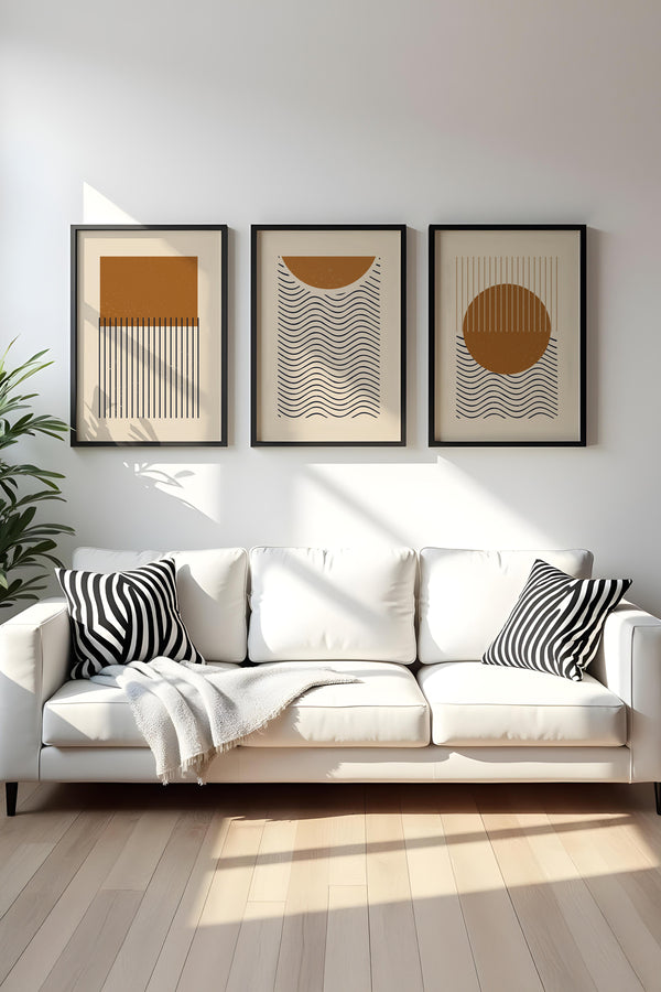 Geometrik Desenli Pastel Tablo Seti - Modern 3’lü Set | huhu100