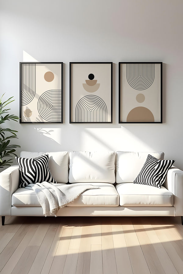 Geometrik Desenli Minimal Tablo Seti - Modern 3’lü Set | huhu261
