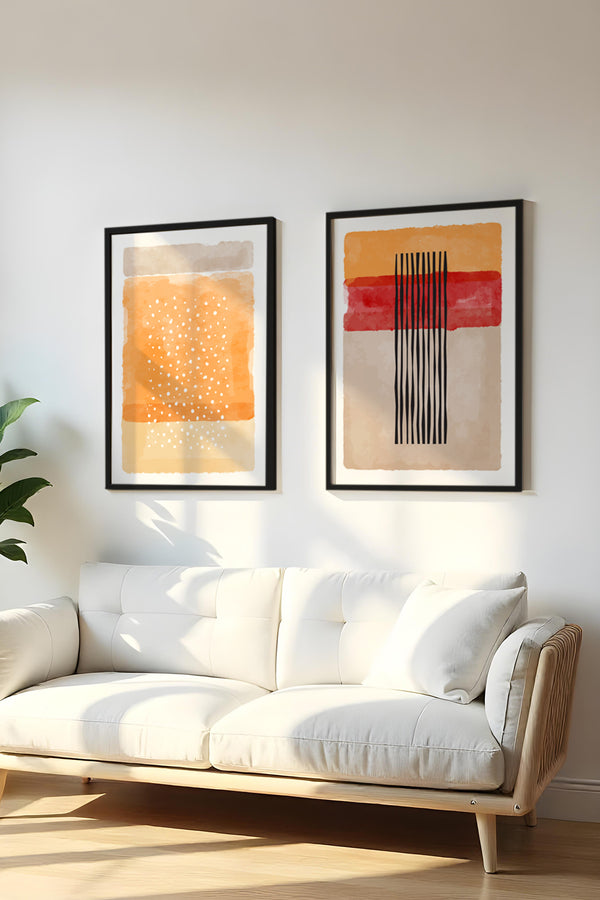 Geometrik Desenli Turuncu Tablo Seti - Modern 2’li Set | huhu57