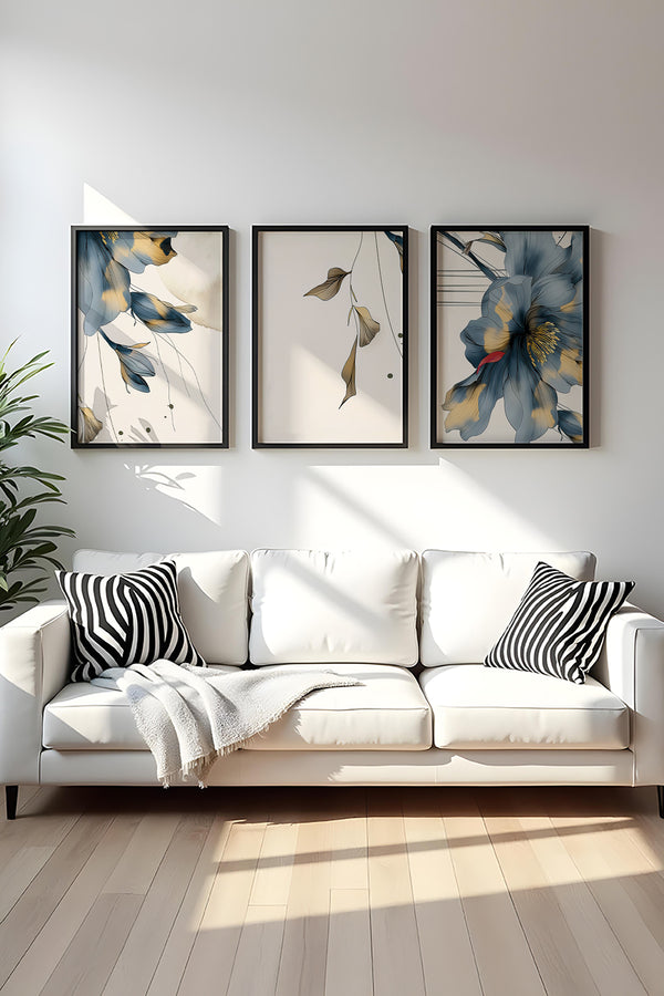 Modern Çiçek Desenli Tablo Seti - 3’lü Set | huhu471