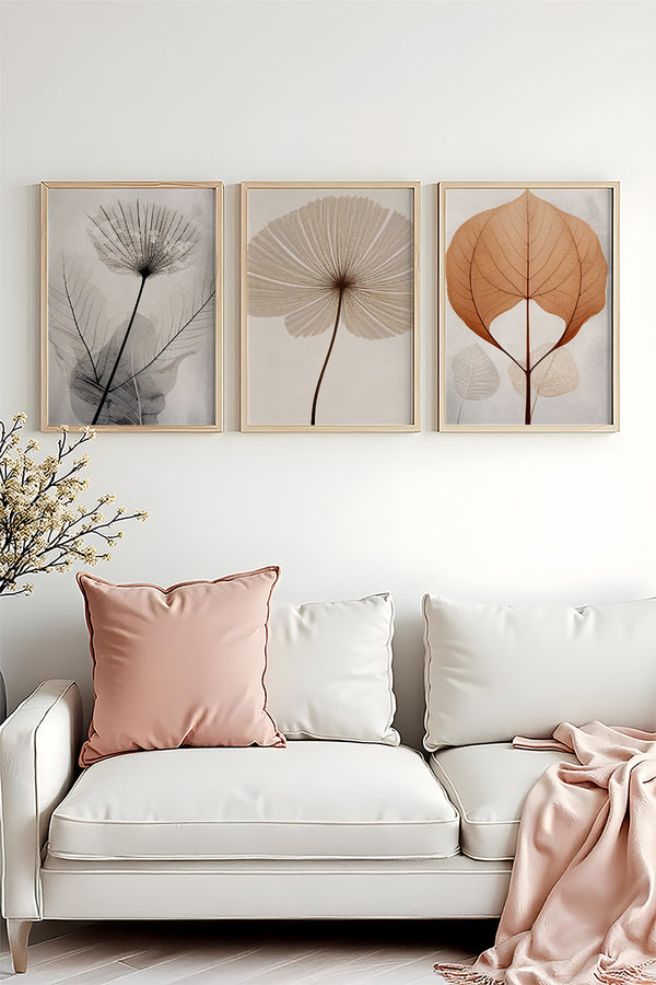 Geometrik Desenli Doğa Tablo Seti - Modern 3’lü Set | huhu481