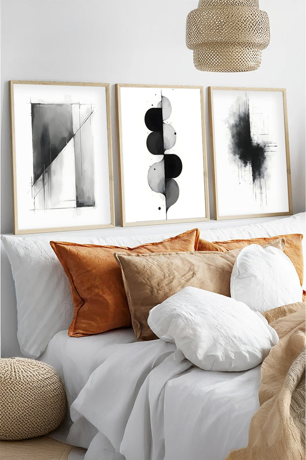 Modern Siyah Beyaz Tablo Seti - Çerçeveli 3’lü Set | huhu433