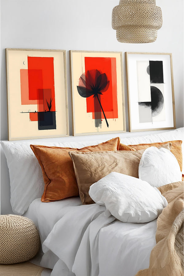 Soyut Geometrik Desenli Tablo Seti - Canlı Renkler 3’lü Set | huhu438