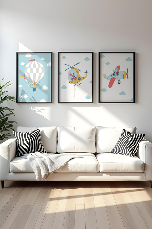 Çocuk Odası İçin Renkli Havacılık Tablo Seti - 3’lü Set | huhu191