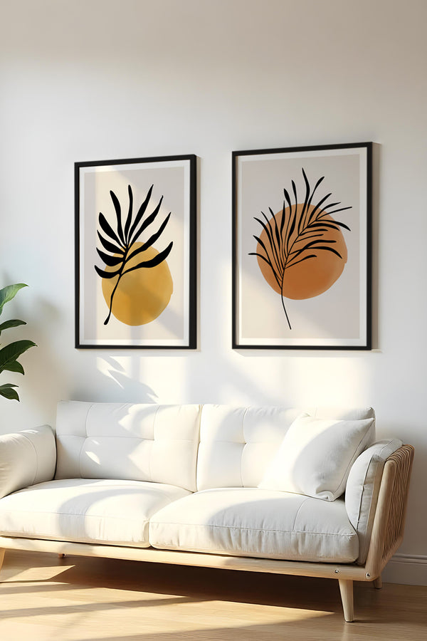 Modern Geometrik Tablo Seti - Siyah ve Sarı 2’li Set | huhu98