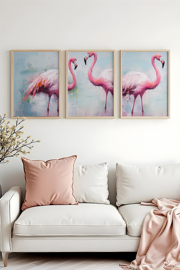 Renkli Flamingo Tablo Seti - Modern 3’lü Set | huhu475