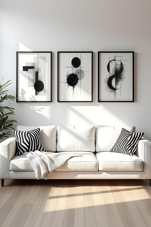 Soyut Siyah-Beyaz Tablo Seti - Modern 3’lü Set | huhu431