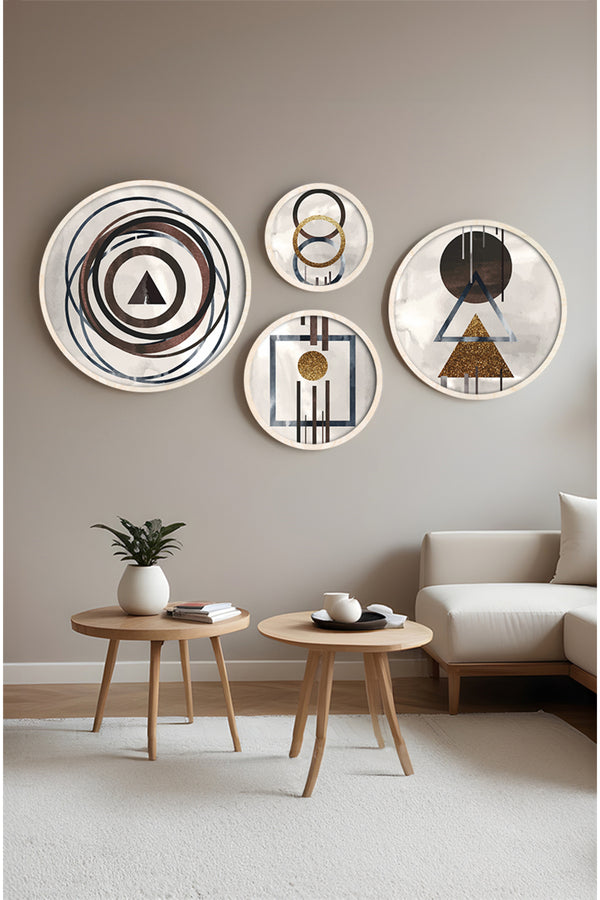 Pastel Tonlu Modern Tablo Seti – 4’lü Yuvarlak Set | Huhu419