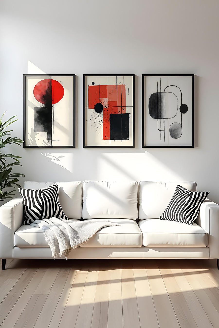 Soyut Desenli Kırmızı ve Siyah Tablo Seti - Modern 3’lü Set | huhu439