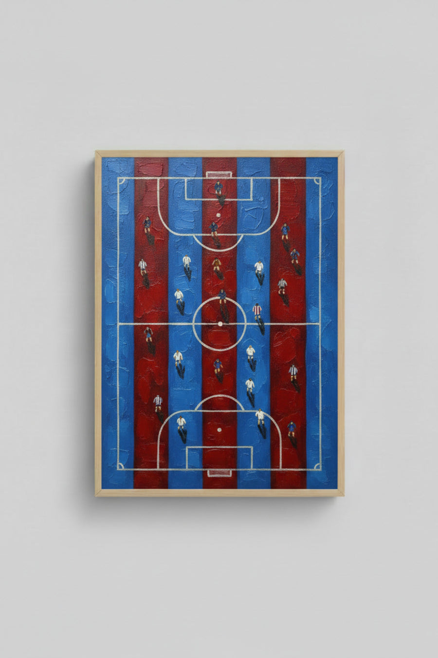 Huhu3123 Bordo Mavi Çizgili Futbol Sahası Ahşap Çerçeveli Tablo Stadyum Taraftar
