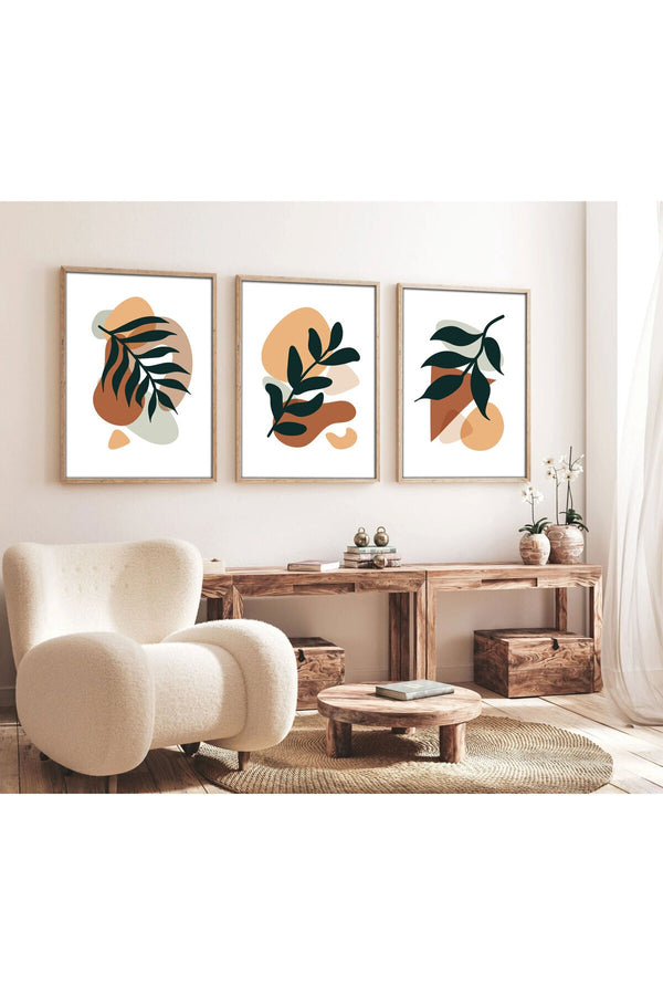 Geometrik Desenli Doğa Tablo Seti - Modern 3’lü Set | huhu96