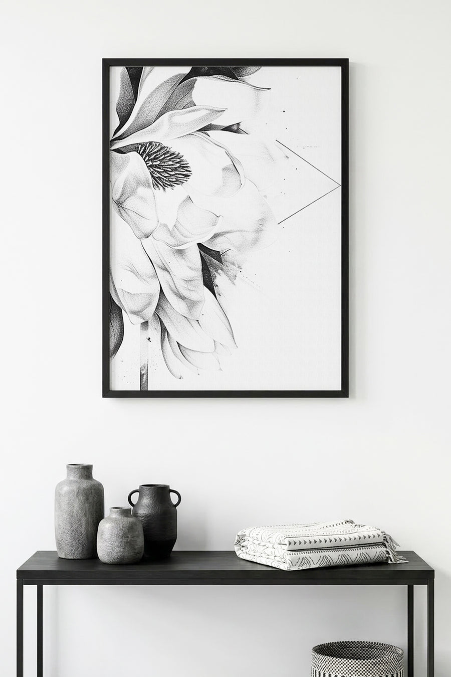 Doğal Ahşap Çerçeveli Çiçek Desenli Tablo - Minimal | huhu1314