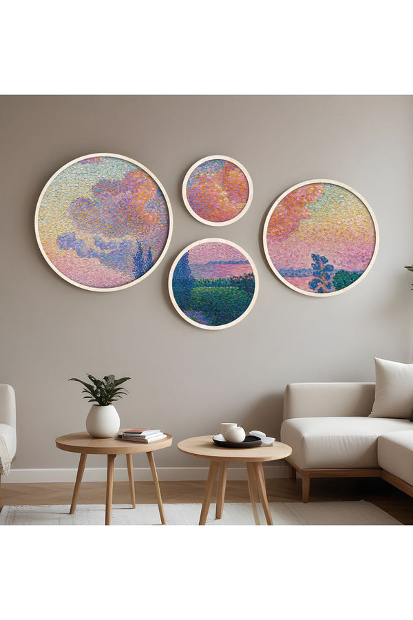 Soyut Desenli Renkli Tablo Seti - 4’lü Yuvarlak Set | huhu293