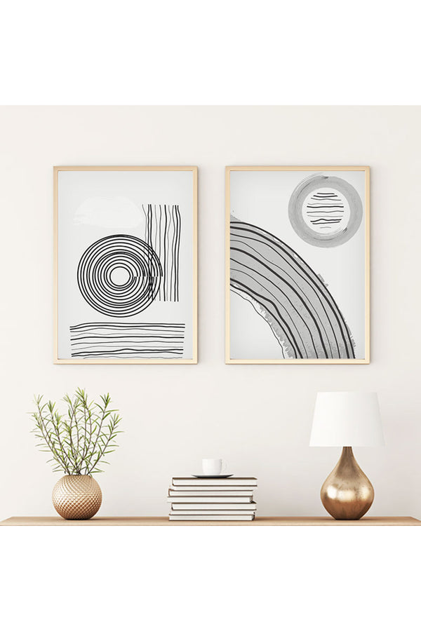 Soyut Desenli Siyah-Beyaz Tablo Seti - Modern 2’li Set | huhu58