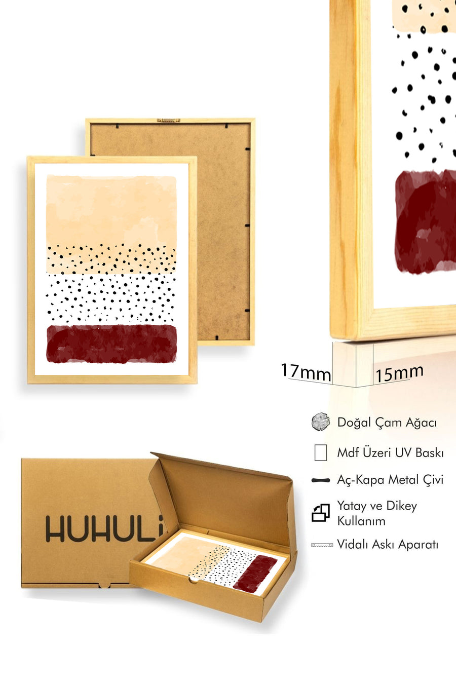 Doğal Ahşap Çerçeveli Soyut Desenli Tablo - Pastel Tonlar | huhu1376