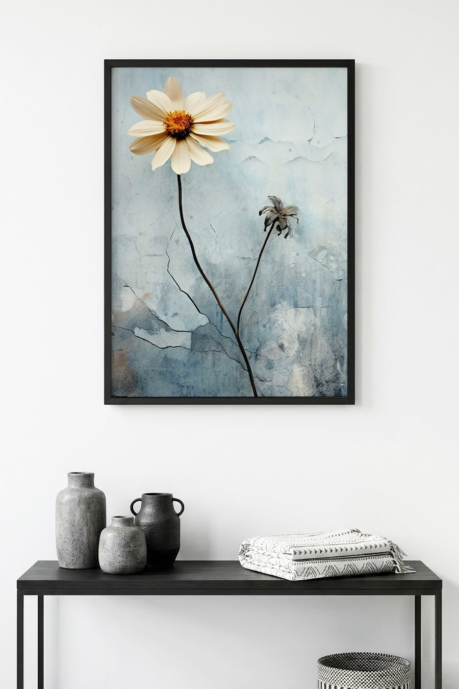 Doğal Ahşap Çerçeveli Çiçek Desenli Tablo - Pastel | huhu1301