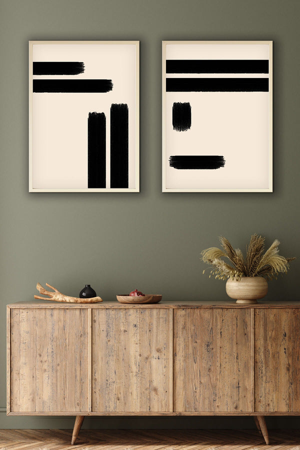 Soyut Desenli Siyah-Beyaz Tablo Seti - Modern 2’li Set | huhu200
