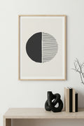 Doğal Ahşap Çerçeveli Minimal Geometrik Desenli Tablo - Pastel | huhu1559