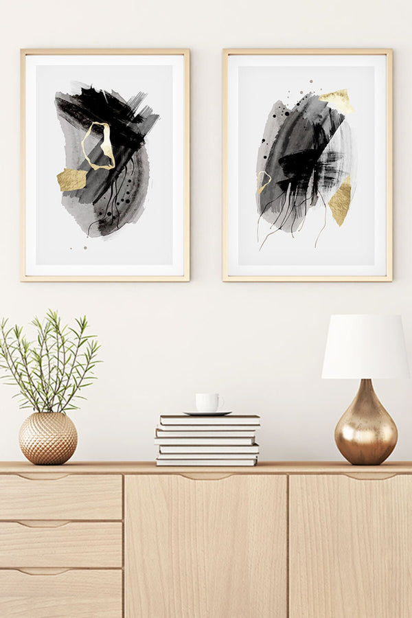 Soyut Desenli Siyah-Beyaz Tablo Seti - Modern 2’li Set | huhu26