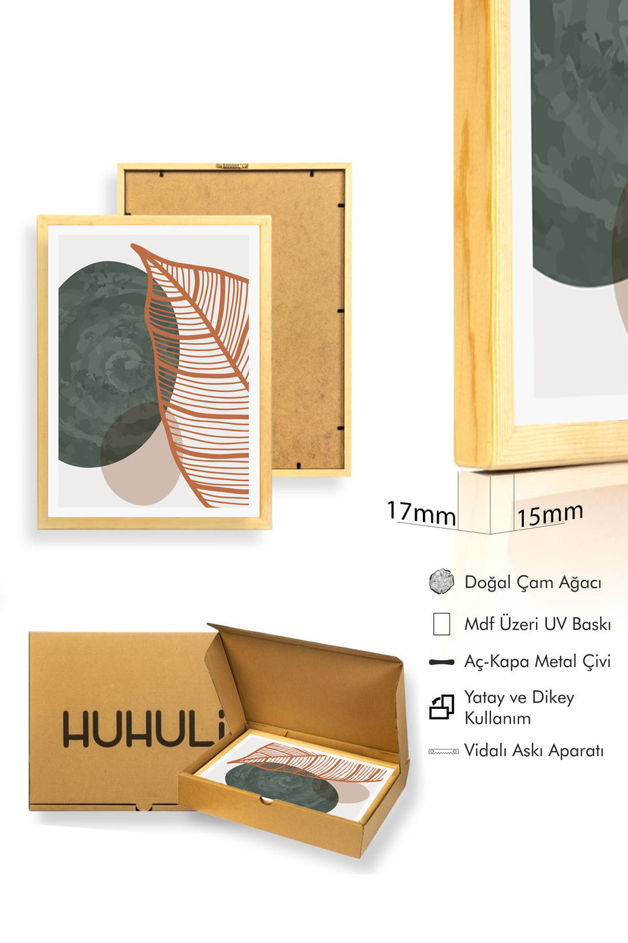 Doğal Ahşap Çerçeveli Soyut Tablo I Huhu1359