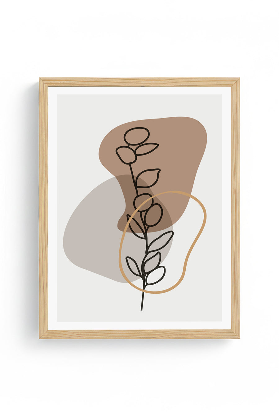 Doğal Ahşap Çerçeveli Minimal Yaprak Desenli Tablo - Pastel | huhu1499