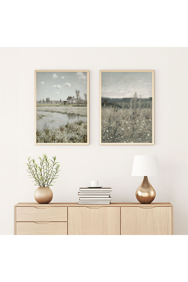 Pastel Renklerde Doğa Manzarası Tablo Seti - 2’li Set | huhu272