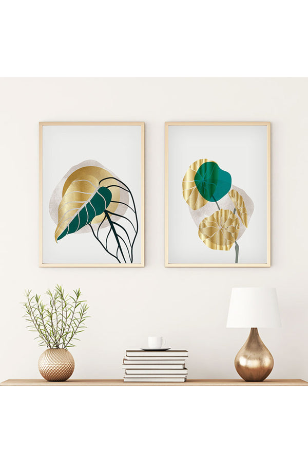 Soyut Desenli Yeşil ve Altın Tablo Seti - Modern 2’li Set | huhu67