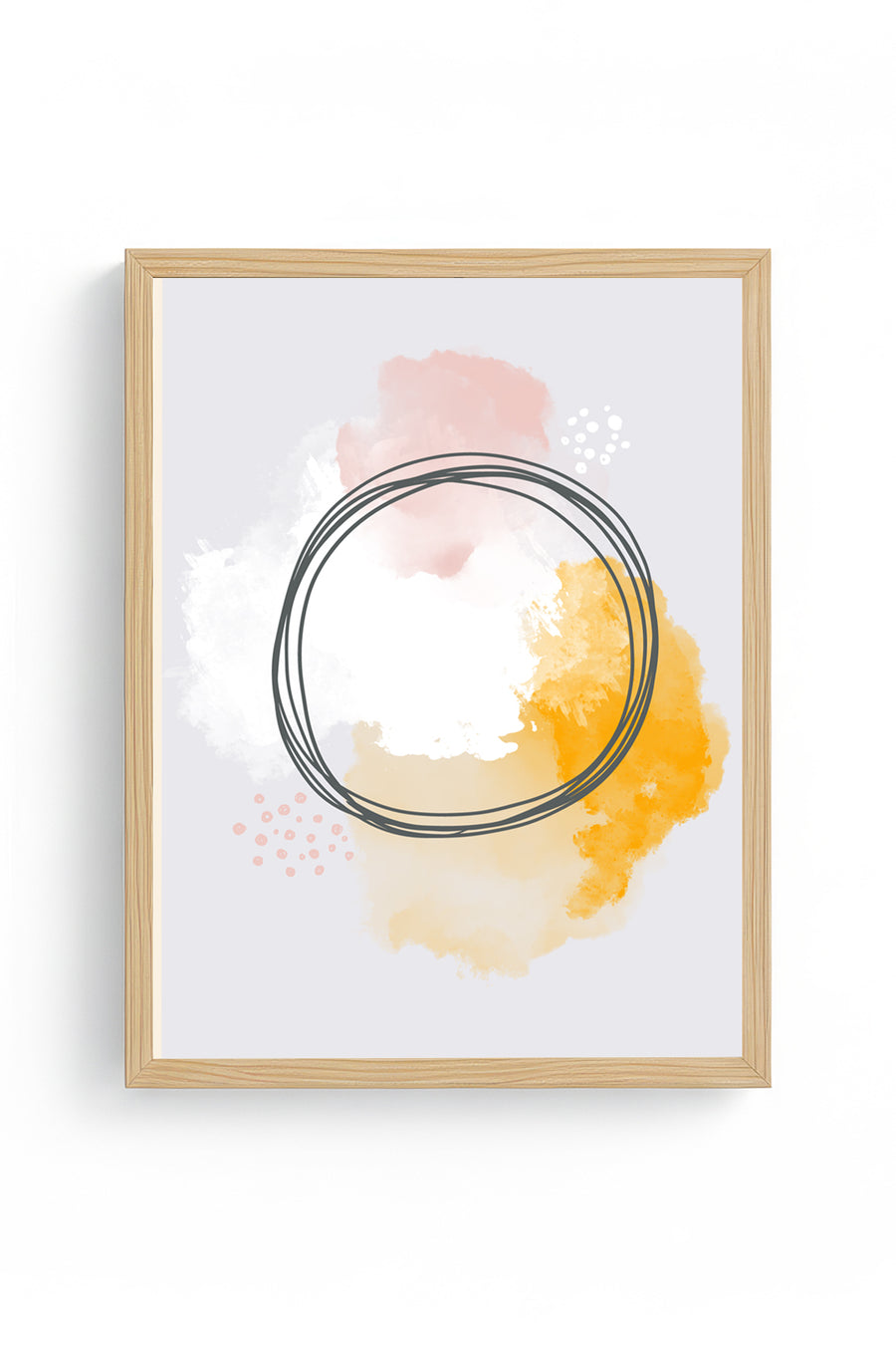 Doğal Ahşap Çerçeveli Soyut Desenli Tablo - Pastel Tonlar | huhu1521