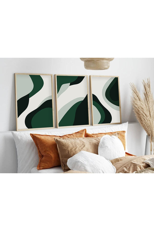 Soyut Desenli Yeşil Tablo Seti - Modern 3’lü Set | huhu204