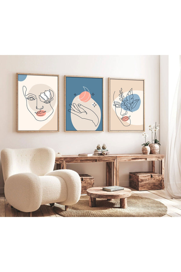 Geometrik Desenli Minimalist Tablo Seti - 3’lü Set | huhu139