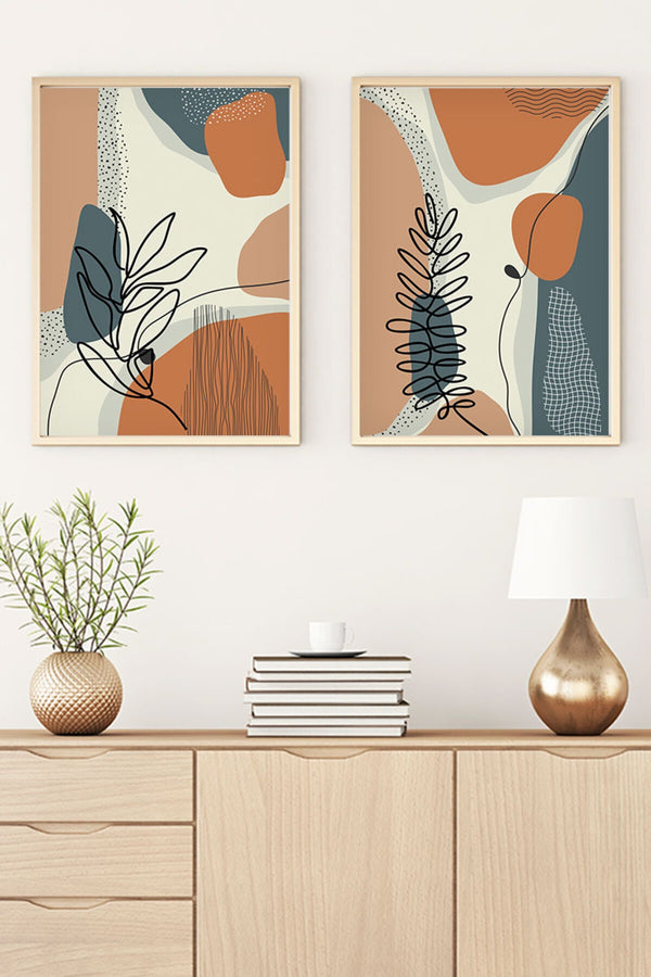 Soyut Desenli Modern Tablo Seti - 2’li Set | huhu35