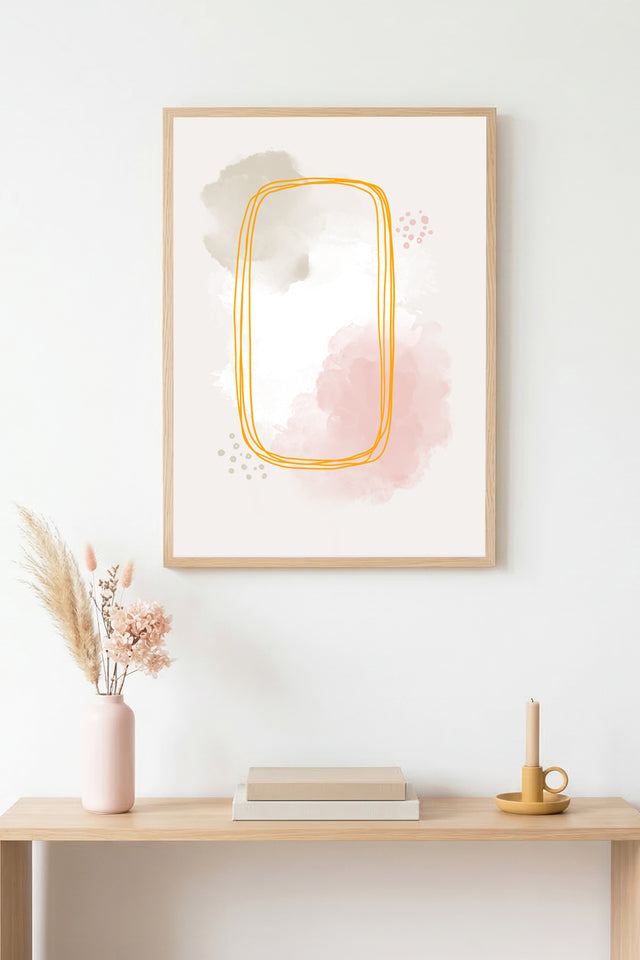 Doğal Ahşap Çerçeveli Soyut Desenli Tablo - Pastel Tonlar | huhu1522