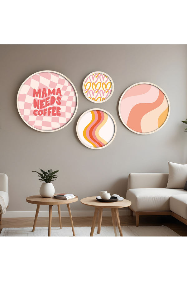 Pastel Tonlarda Geometrik Tablo Seti - 4’lü Yuvarlak Set | huhu296